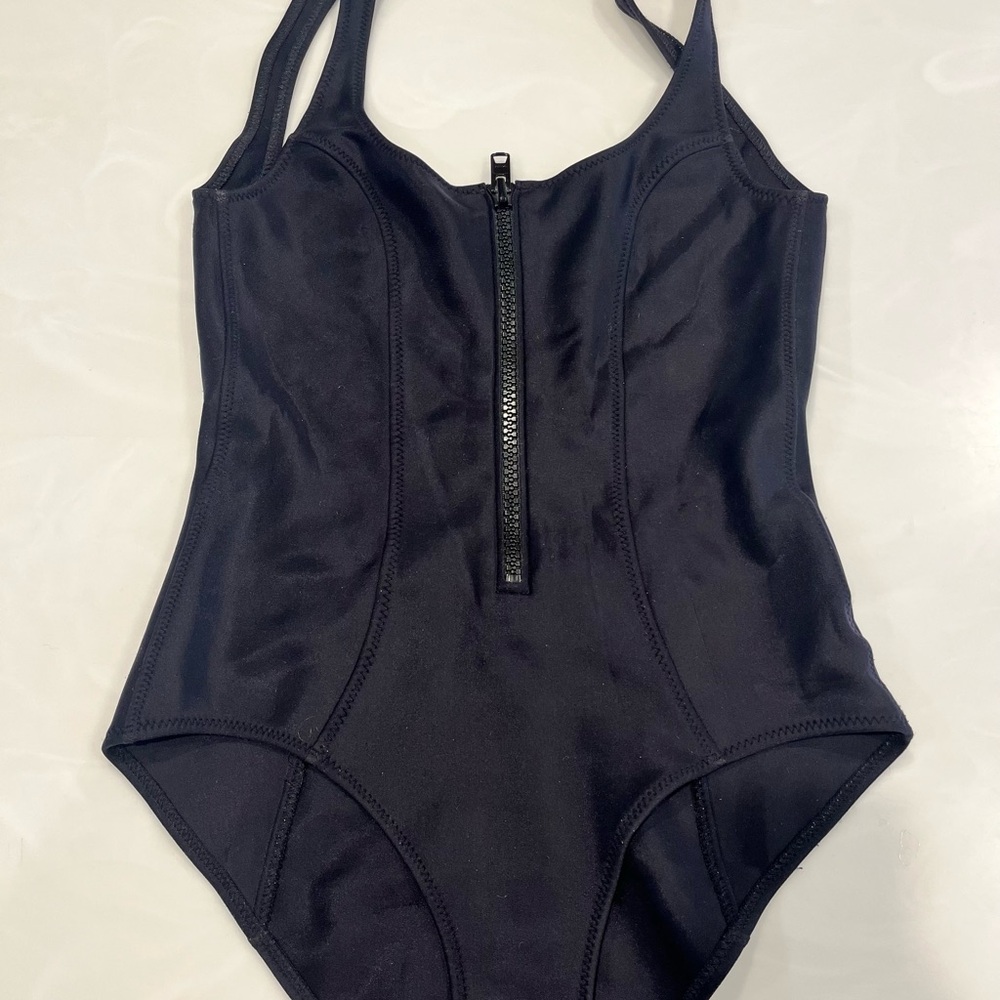 Black Zip-Front Neoprene Swimsuit